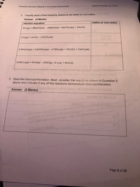 Solved Chemistry 30 Unit Module 5 Summative Autemer Updated | Chegg.com