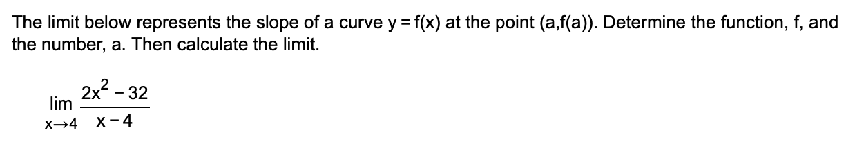 Solved The limit below represents the slope of a curve | Chegg.com