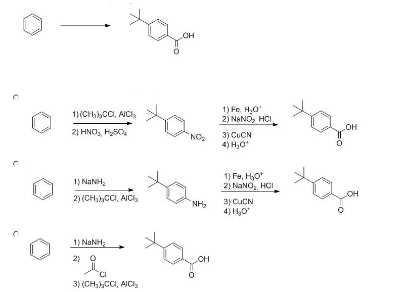 Solved он 1) Fe, H3O 2) NaNO HC 1) (CH3)3CCI, AlCla 2) HNO3, | Chegg.com
