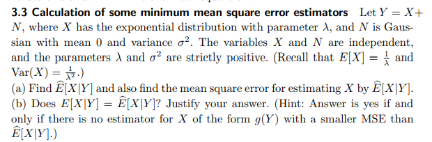 Solved 3.3 Calculation of some minimum mean square error | Chegg.com