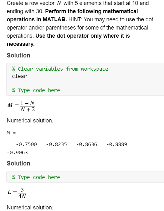 Solved Create a row vector N with 5 elements that start at | Chegg.com