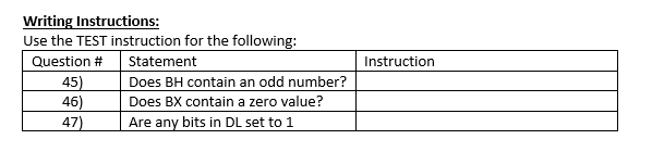 Solved Instruction Writing Instructions: Use the TEST | Chegg.com