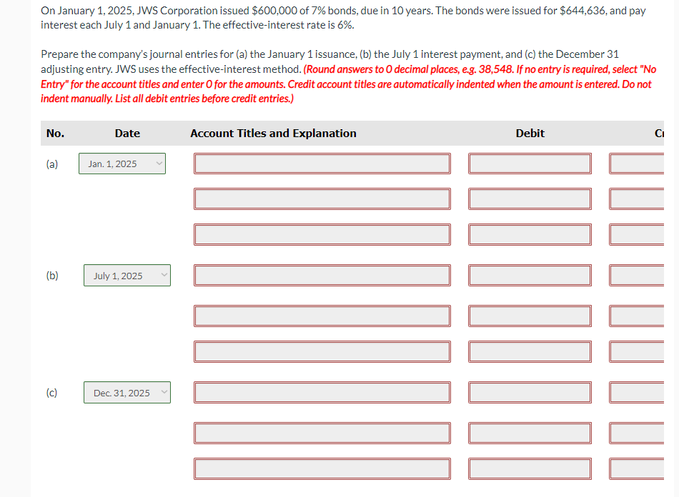 Solved On January 1,2025 , JWS Corporation issued 600,000