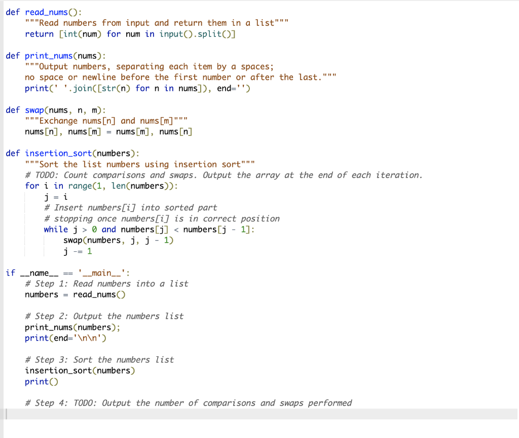 Solved 16.12 LAB: Insertion sort The script has four steps: | Chegg.com