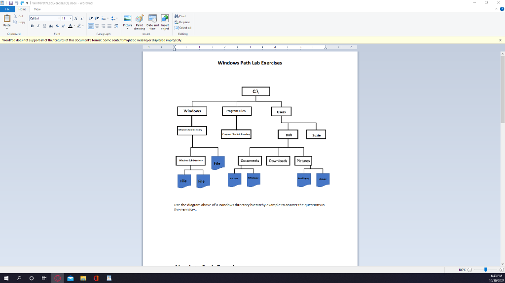 Use the diggram above of a Windows directery hierarchy example to answer the cuastions in the erencises.