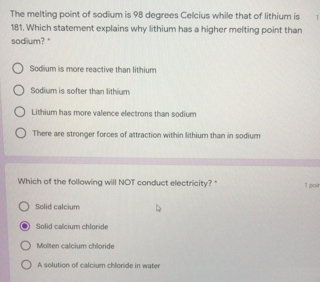 Solved The melting point of sodium is 98 degrees Celcius