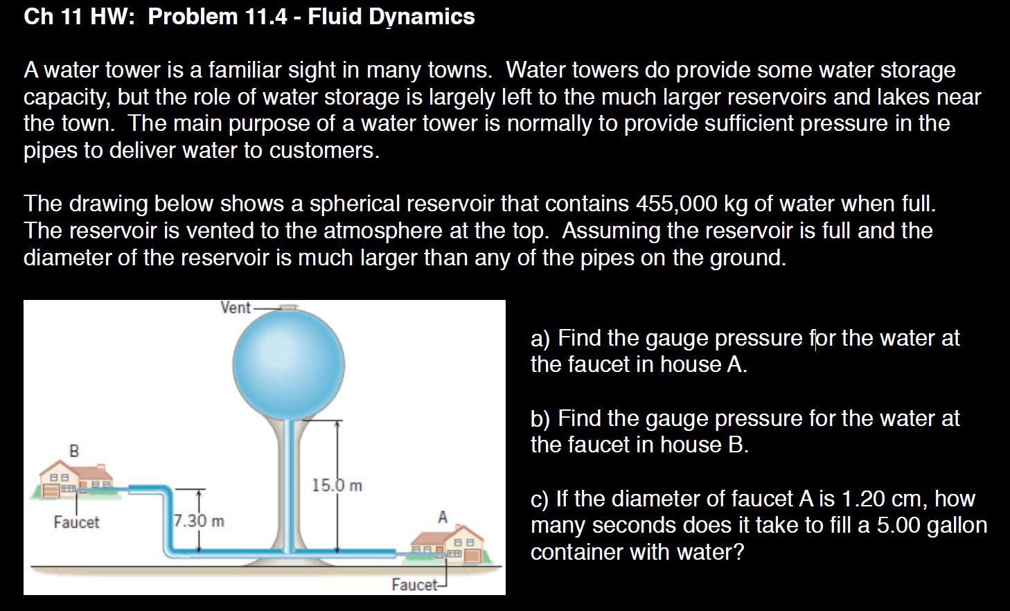 Solved Ch 11 HW Problem 11.4 Fluid Dynamics A water tower