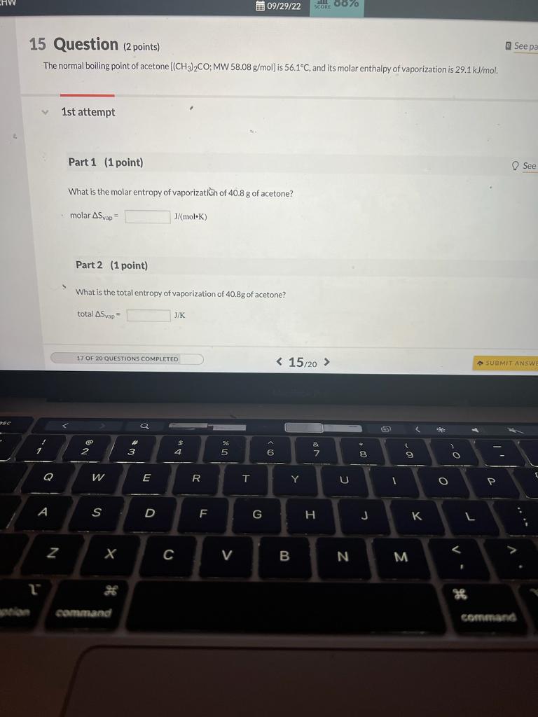 Solved 15 Question (2 points) The normal boiling point of | Chegg.com