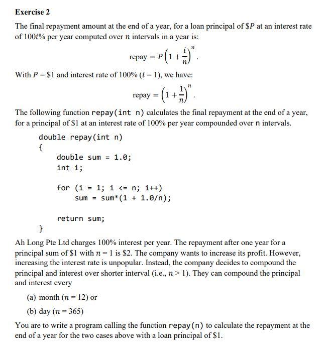 Solved Exercise 2 The final repayment amount at the end of a | Chegg.com