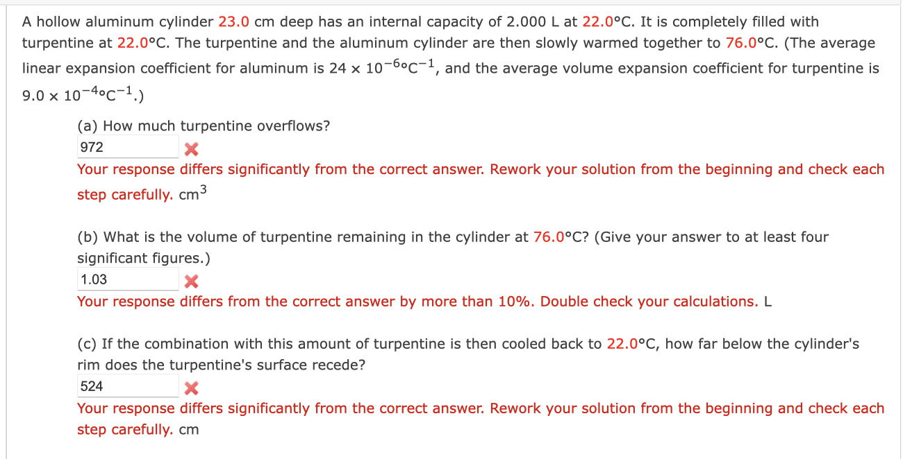 Solved A hollow aluminum cylinder 23.0 cm deep has an | Chegg.com