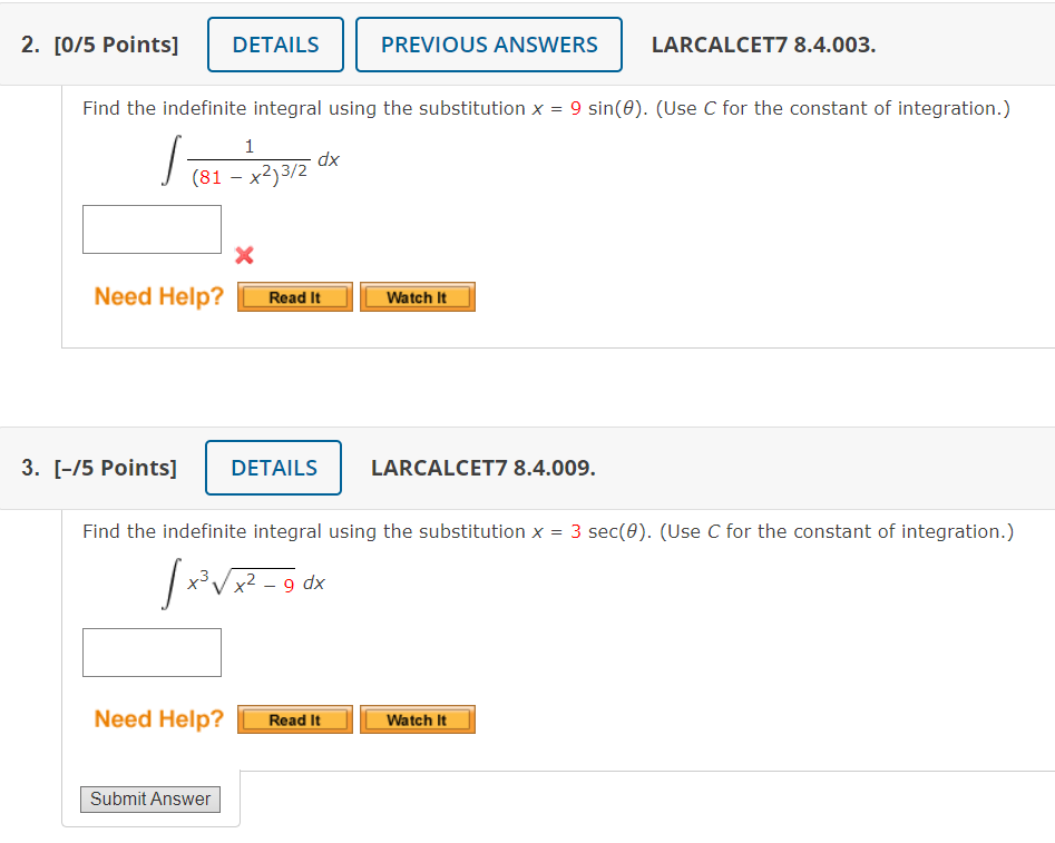 Solved Find the indefinite integral using the substitution | Chegg.com