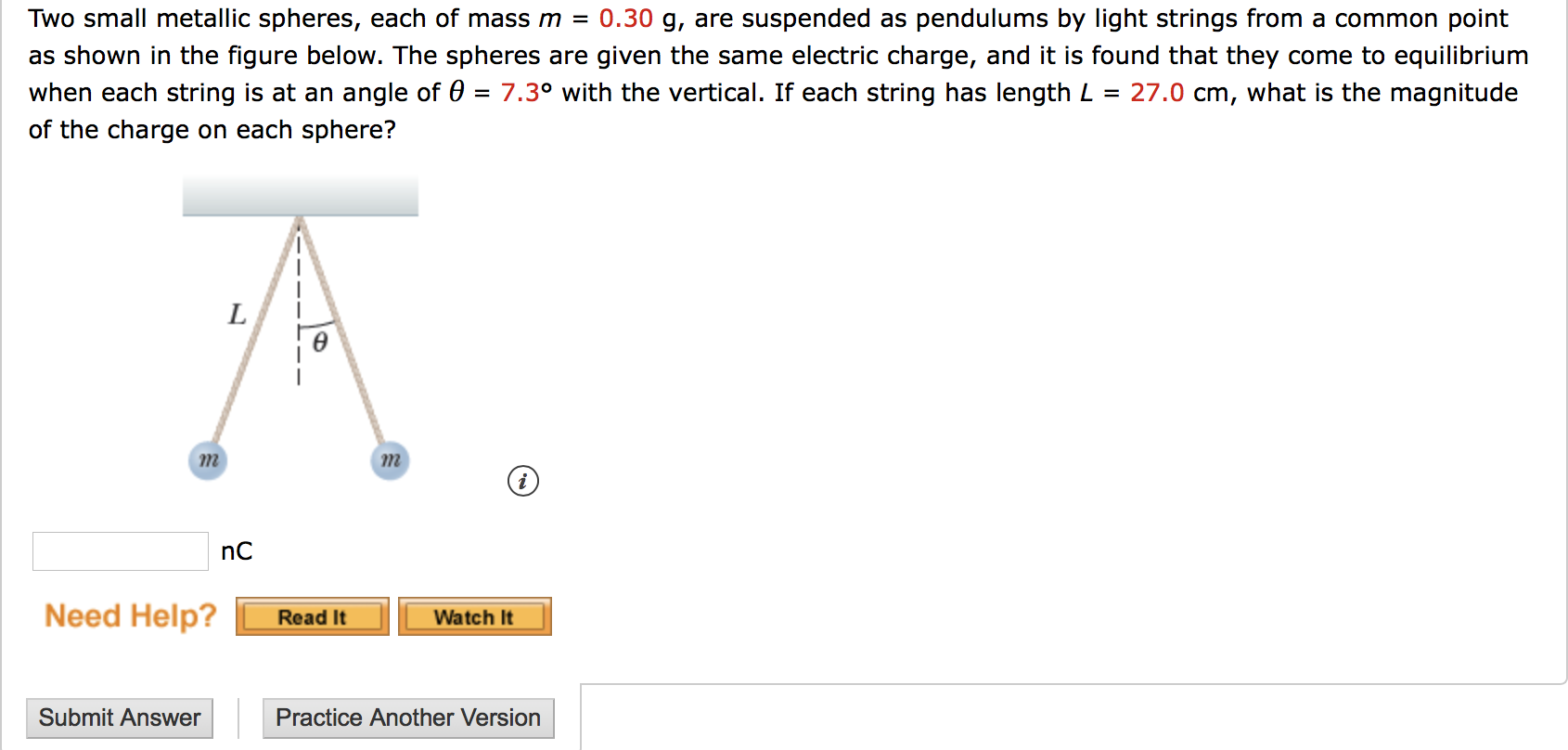 Solved Two small metallic spheres, each of mass m = 0.30 g,