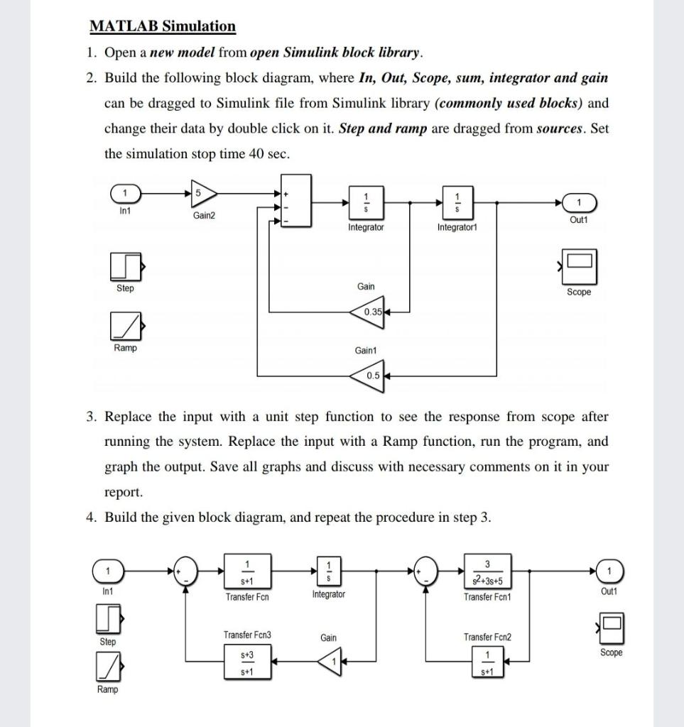 Solved MATLAB Simulation 1. Open A New Model From Open | Chegg.com