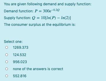 Solved You are given following demand and supply function: | Chegg.com