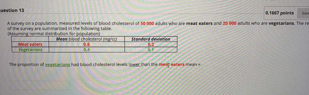 Solved uestion 13 0.1667 points Save A survey on a | Chegg.com