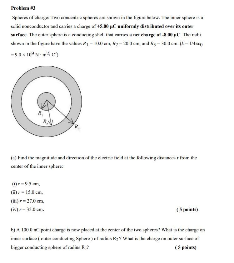 Solved Problem #3 Spheres Of Charge: Two Concentric Spheres | Chegg.com