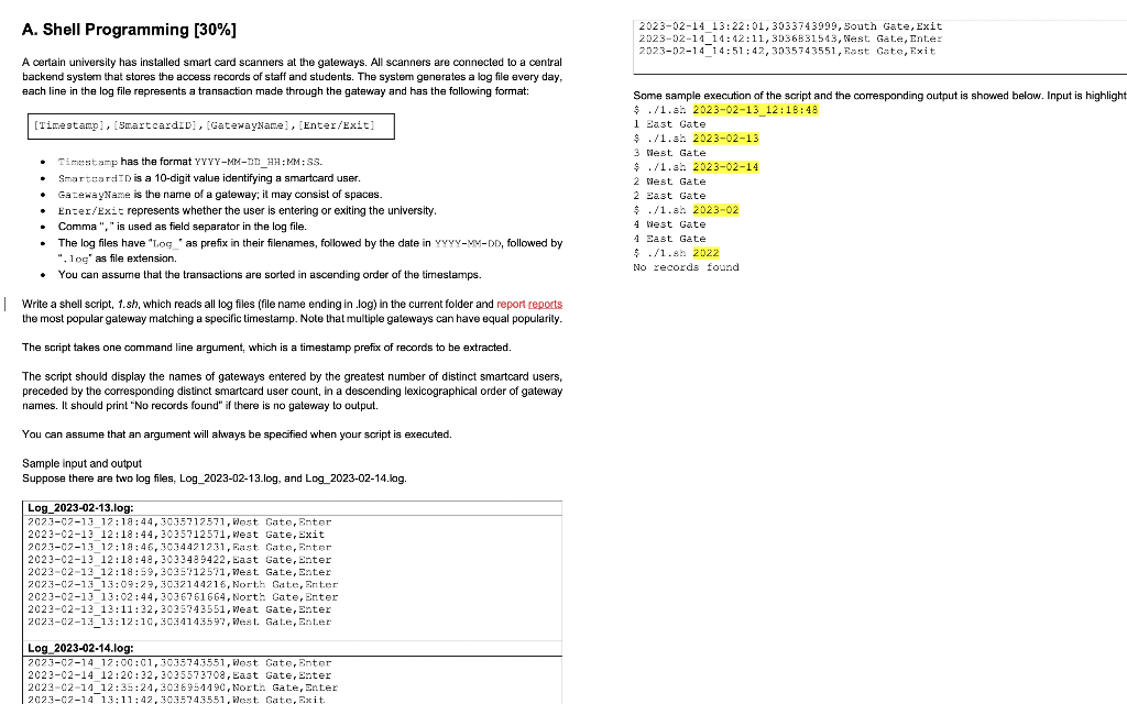 Solved A. Shell Programming [30\%] A certain university has | Chegg.com