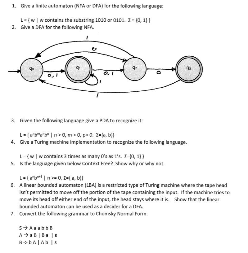 Solved Give A Finite Automaton (NFA Or DFA) For The | Chegg.com