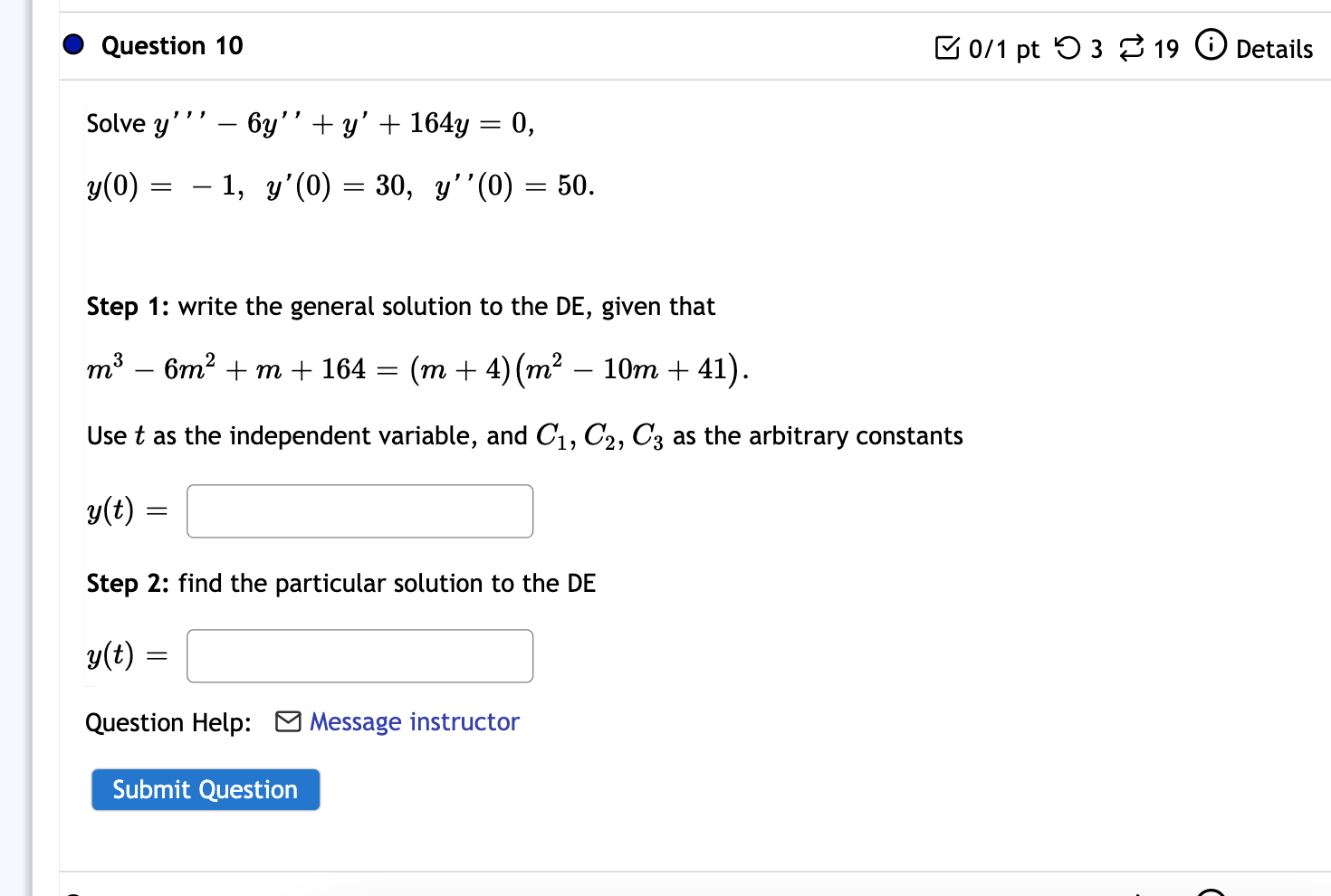 Solved Question 10 B0/1 pt 5 3 3 19 0 Details Solve y by'' | Chegg.com