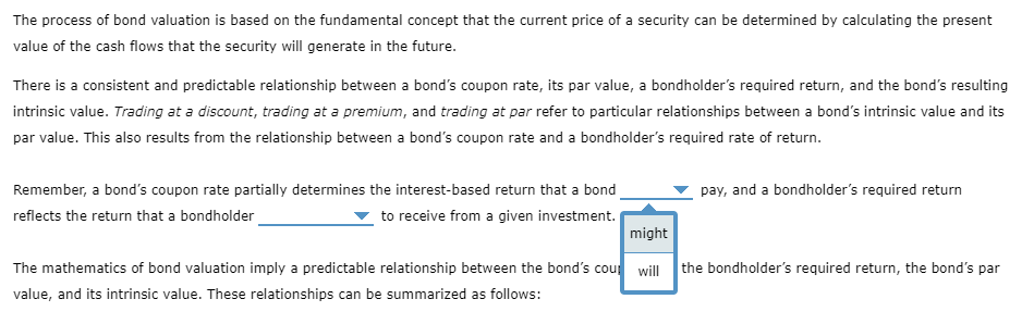 Solved The process of bond valuation is based on the | Chegg.com