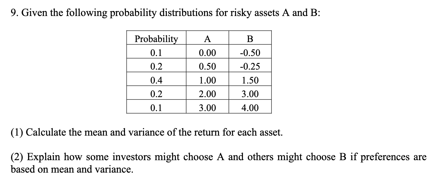 Solved 9. Given the following probability distributions for | Chegg.com