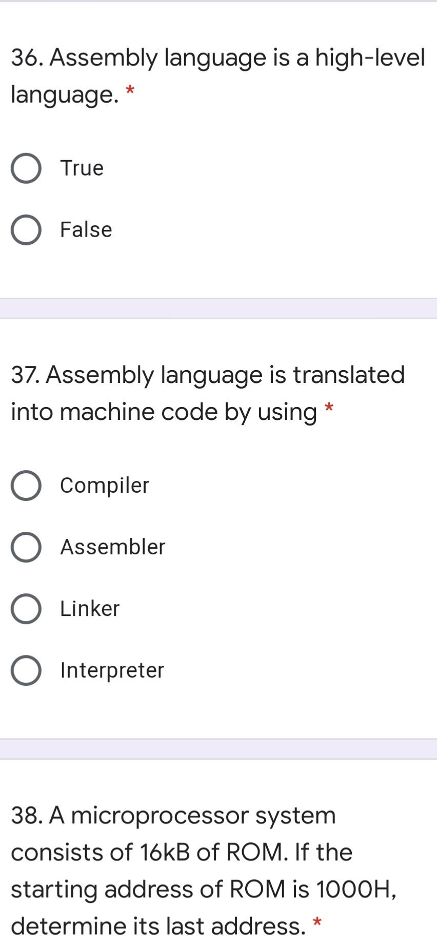 Solved 36. Assembly language is a high-level language. * | Chegg.com