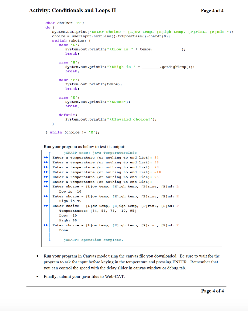 Activity: Conditionals and Loops II Page 1 of 4 | Chegg.com