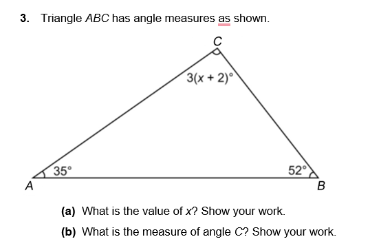 Solved 3. Triangle ABC has angle measures as shown. (a) What | Chegg.com