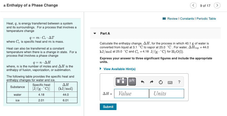 Solved Enthalpy of a Phase Change 9 of 17 HI Review | Chegg.com