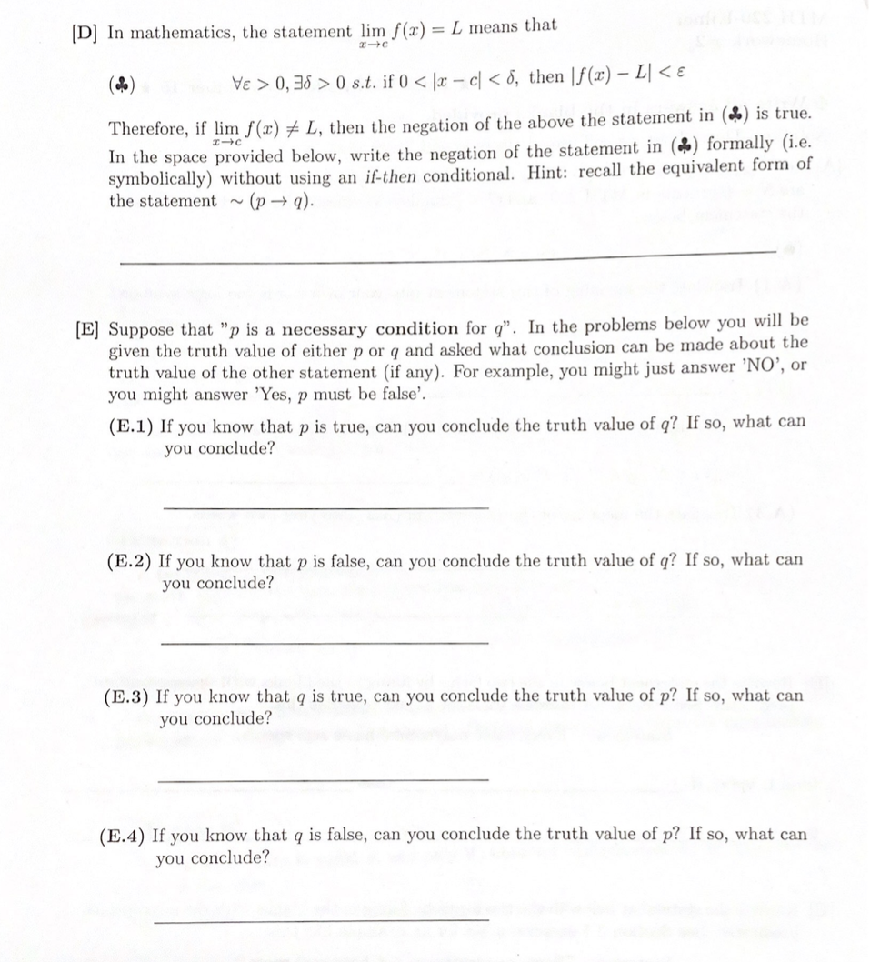 Solved [D] In mathematics, the statement lim f(x) = L means | Chegg.com