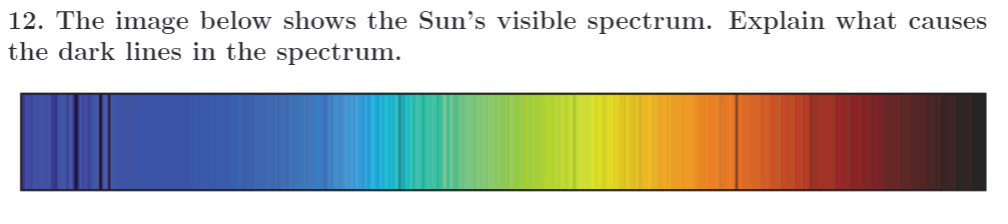 Solved 12. The image below shows the Sun's visible spectrum. | Chegg.com