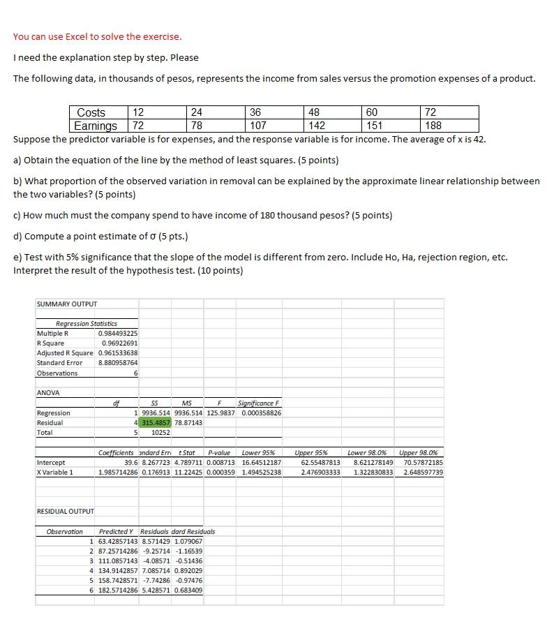 Solved You can use Excel to solve the exercise. I need the | Chegg.com