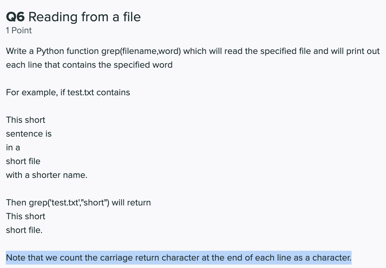 Solved Q6 Reading from a file 1 Point Write a Python | Chegg.com