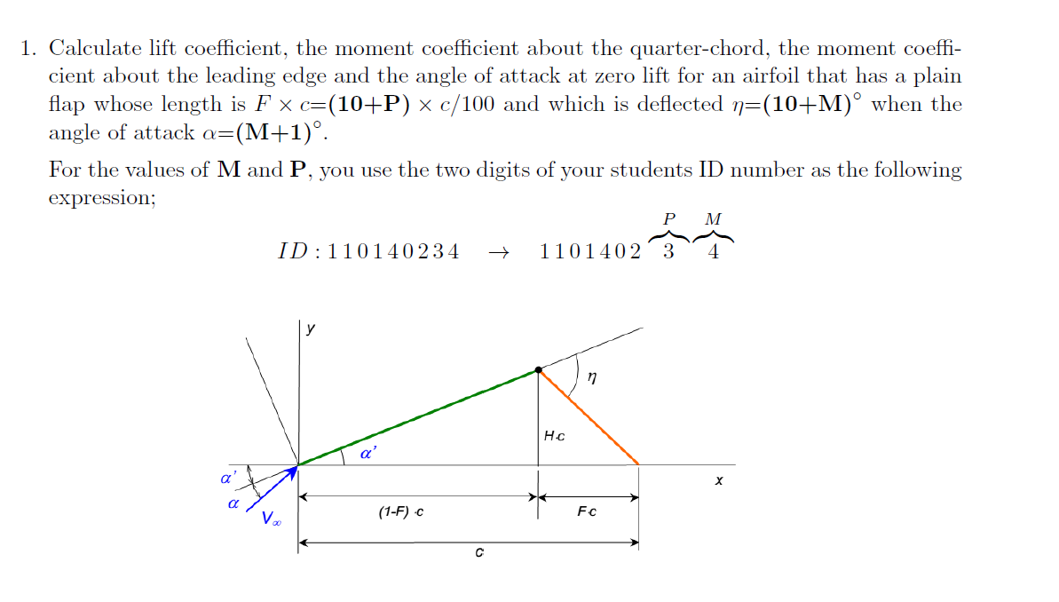 1. Calculate lift coefficient, the moment coefficient