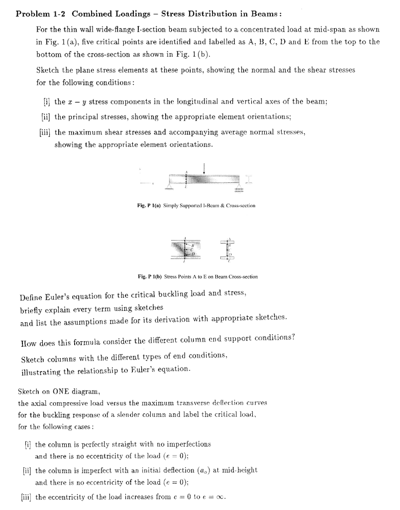 Problem 1-2 Combined Loadings - Stress Distribution | Chegg.com