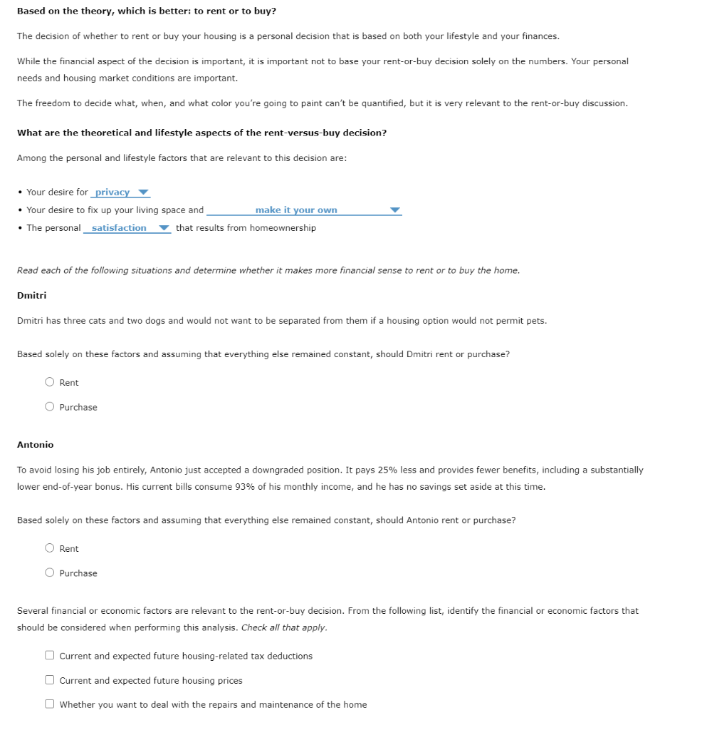 Solved Based on the theory, which is better: to rent or to | Chegg.com