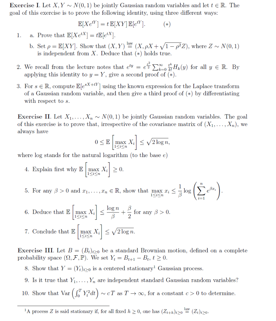 Solved Exercise I. Let X,Y∼N(0,1) be jointly Gaussian random | Chegg.com