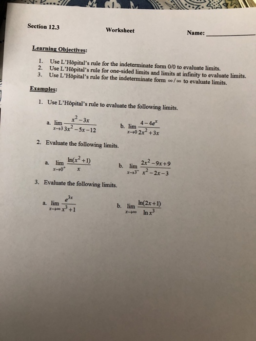 Evaluating Limits Worksheet : Ap Calculus Worksheets With Answers 4th