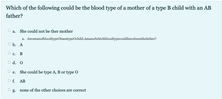 Solved Which of the following could be the blood type of a | Chegg.com