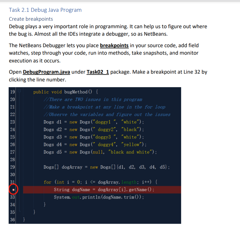 Solved Task 2.1 Debug Java Program Create Breakpoints Debug | Chegg.com