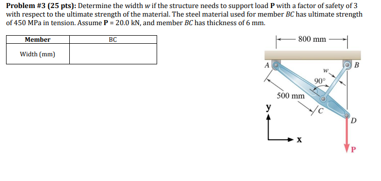 Solved Problem \#3 (25 pts): Determine the width w if the | Chegg.com