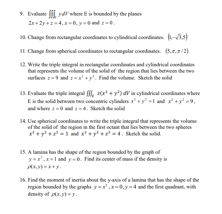 Solved Need help with all of these calculus 3 ﻿Qs please: I | Chegg.com