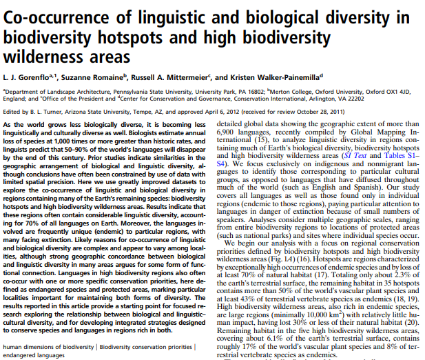 Linguistic Diversity Linked To Biodiversity Language Magazine