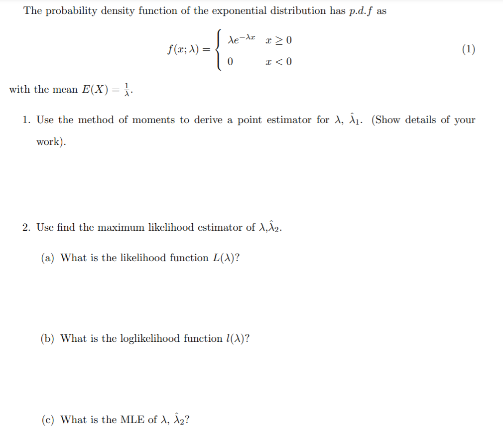 Solved The probability density function of the exponential | Chegg.com
