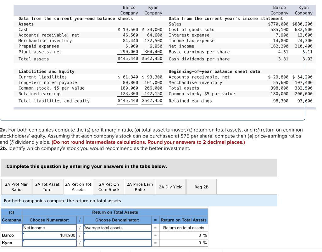 Solved Barco Kyan Company Company Data From The Current | Chegg.com