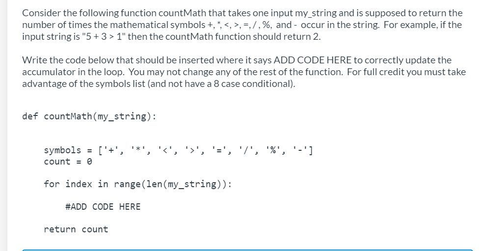 Solved Consider the following function countMath that takes | Chegg.com