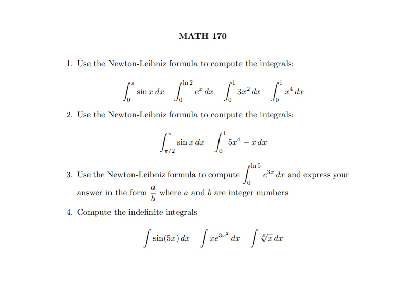 Solved math 170use the newton leibniz formula to compute the chegg