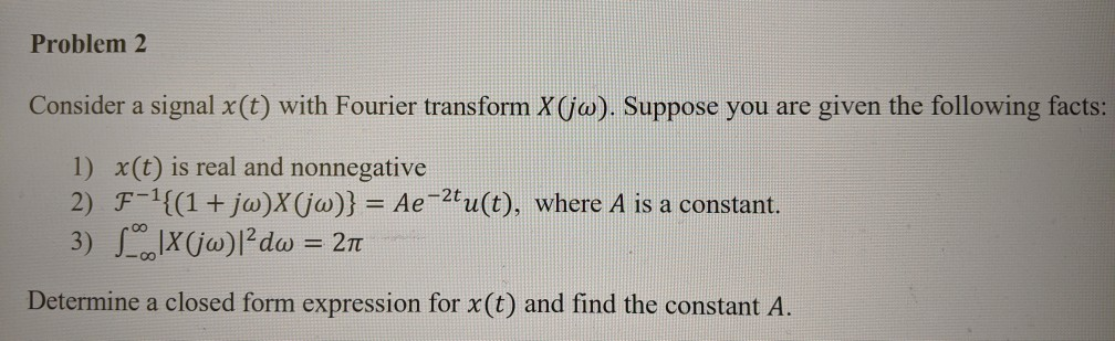 Solved Problem 2 Consider A Signal X T With Fourier Tran Chegg Com