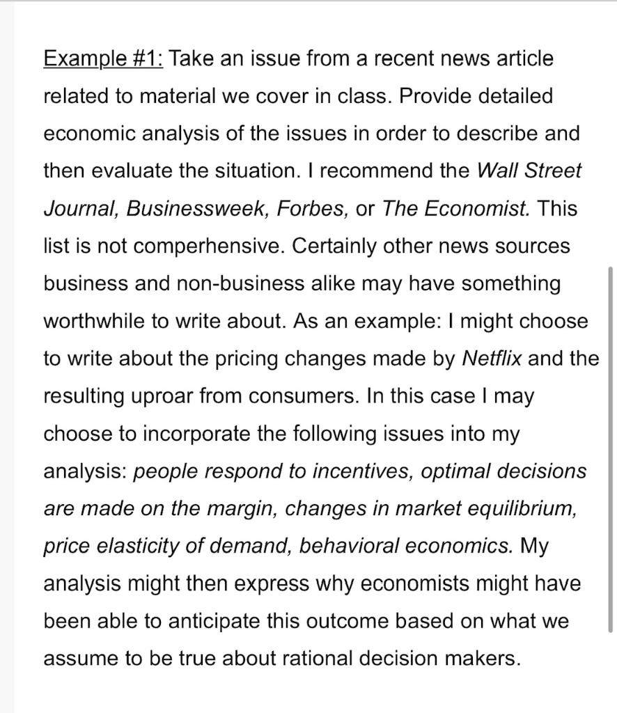 Each student will complete an economic analysis paper | Chegg.com