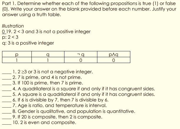 Solved Part 1. Determine Whether Each Of The Following | Chegg.com